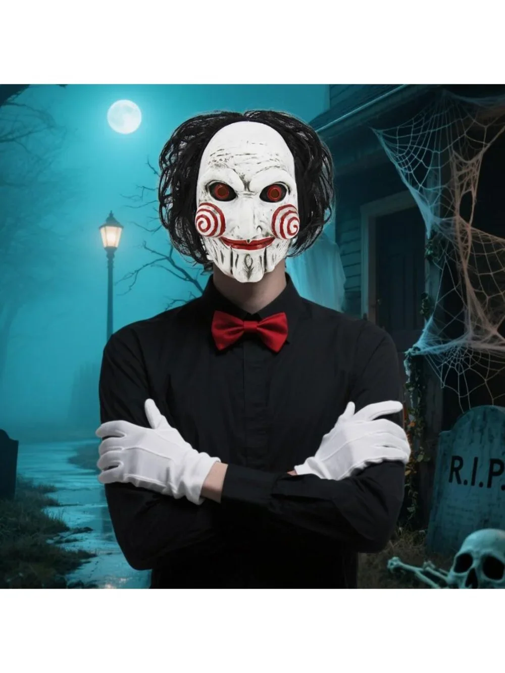 Scary Full Head Latex Mask with Hair for Halloween, Clown Puppet Cosplay Costume